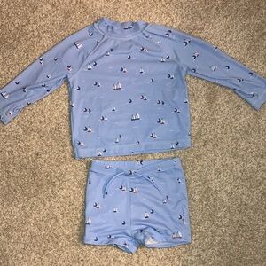 Janie and Jack Blue Sailboat Print Swim Set 12-18m